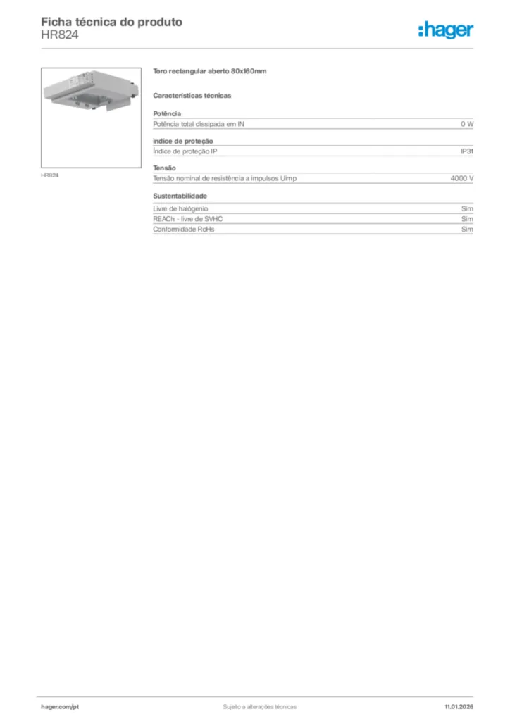 Imagem Hager Ficha técnica do produto HR824 | Hager Portugal