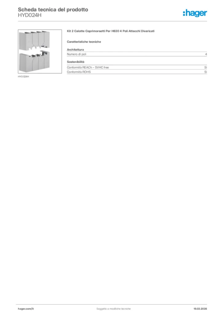 Immagine Hager Scheda tecnica del prodotto HYD024H | Hager Italia