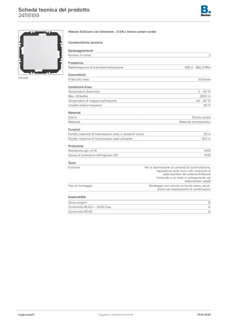 Immagine Berker Scheda tecnica del prodotto 24118189 | Hager Italia