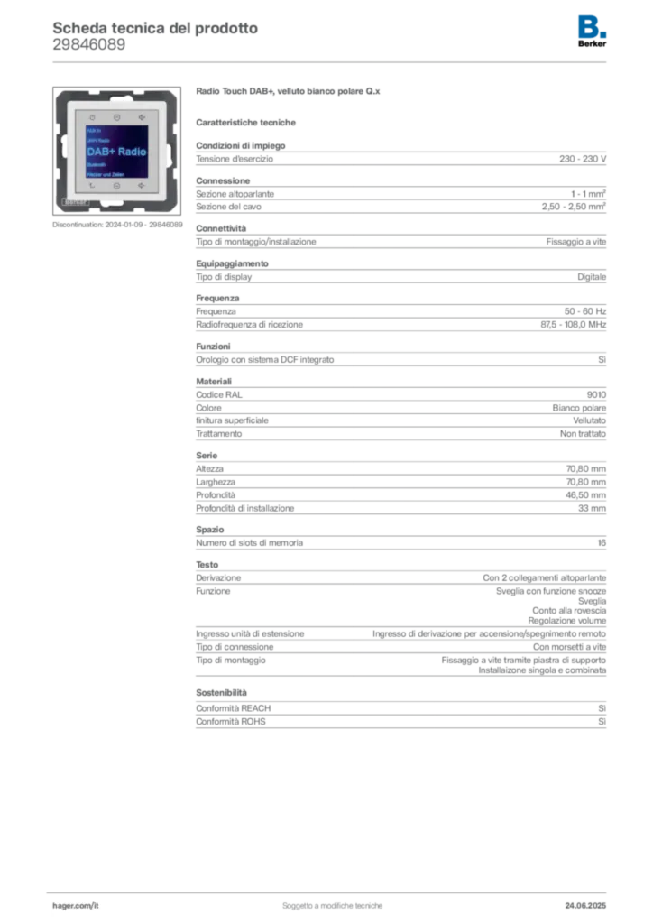 Immagine Berker Scheda tecnica del prodotto 29846089 | Hager Italia
