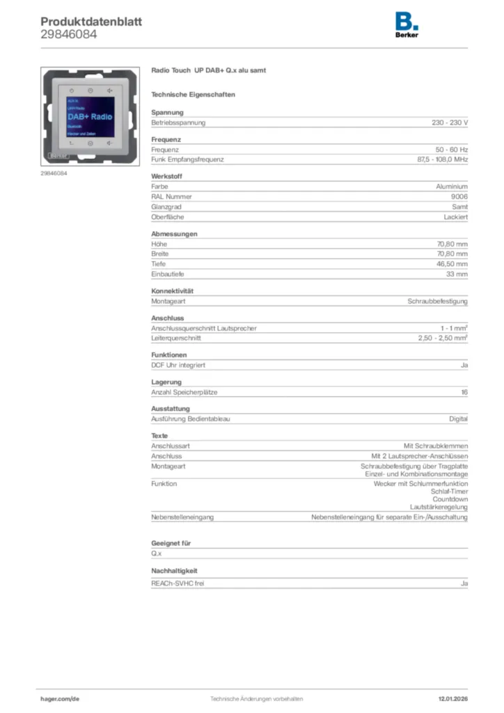 Bild Berker Produktdatenblatt 29846084 | Hager Deutschland