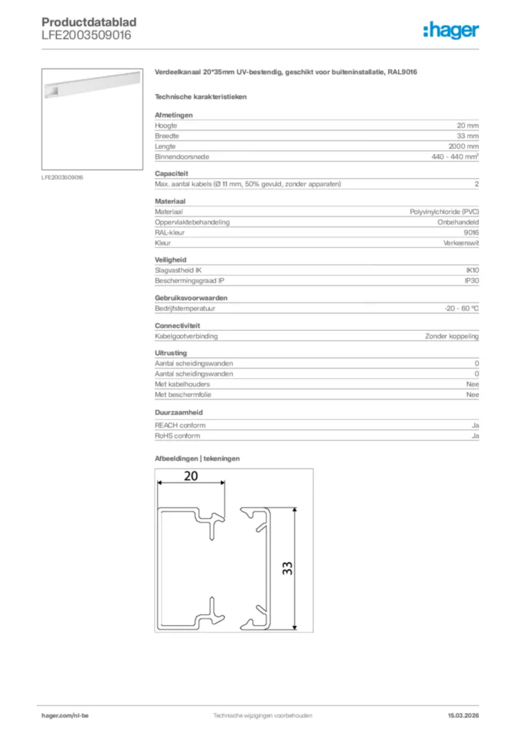 Afbeelding Hager Productdatablad LFE2003509016 | Hager Belgium