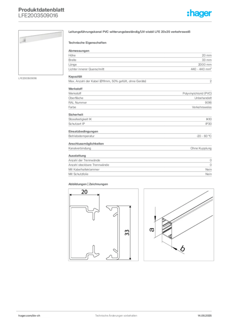 Bild Hager Produktdatenblatt LFE2003509016 | Hager Schweiz