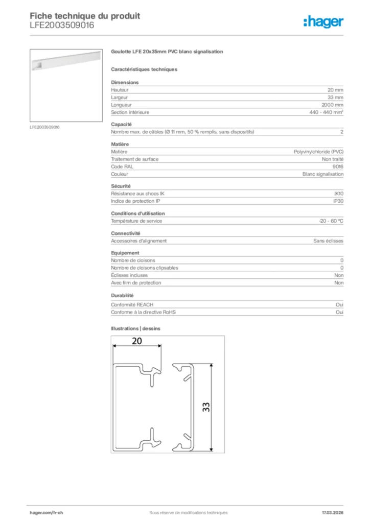 Image Hager Fiche technique du produit LFE2003509016 | Hager Suisse