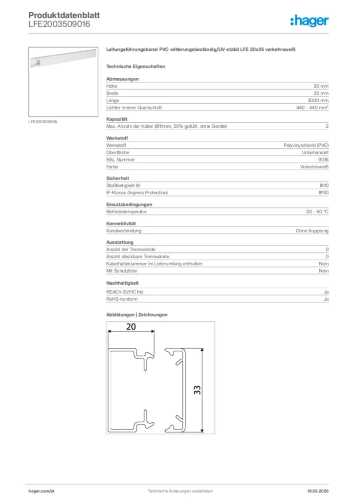 Bild Hager Produktdatenblatt LFE2003509016 | Hager Deutschland