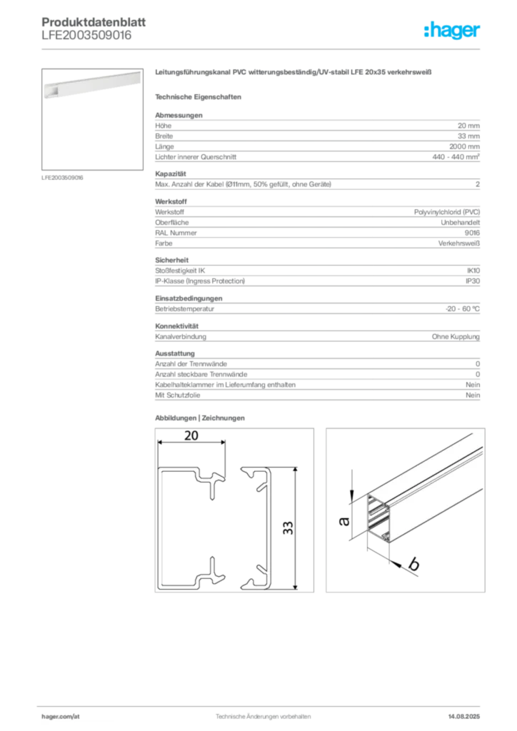 Bild Hager Produktdatenblatt LFE2003509016 | Hager Deutschland