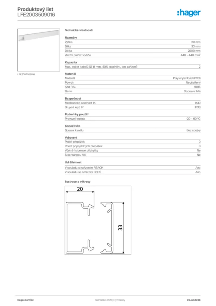 Obrázek Hager Product data sheet LFE2003509016 | Hager