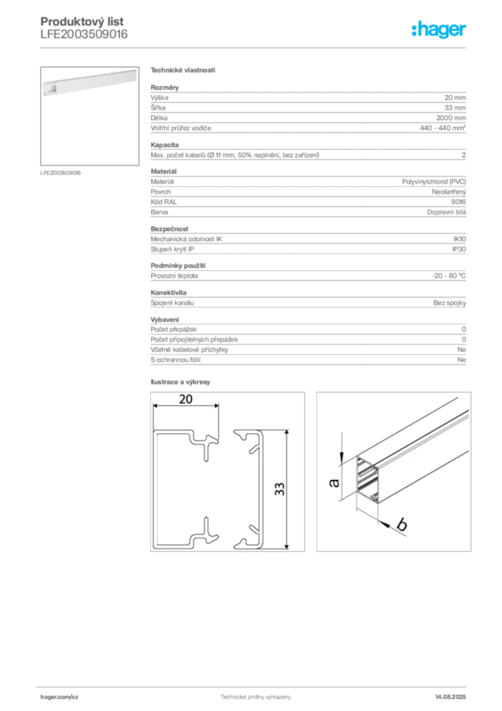 Obrázek Hager Produktový list LFE2003509016 | Hager