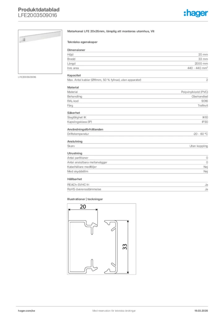 Bild Hager Produktdatablad LFE2003509016 | Hager Sverige
