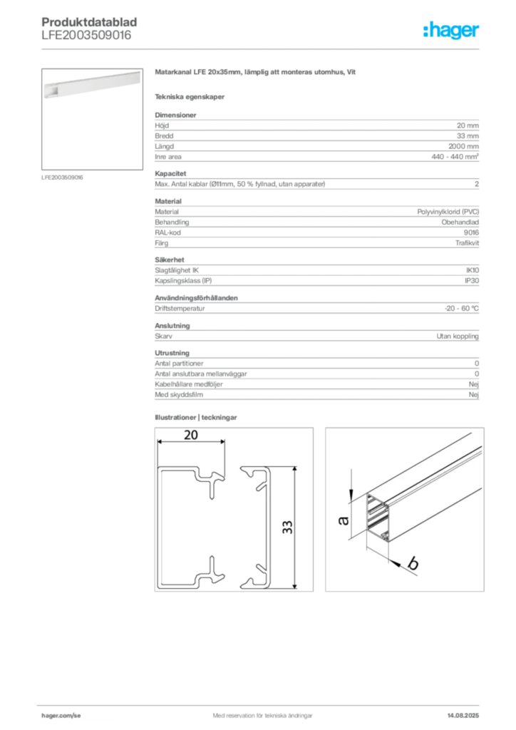 Bild Hager Produktdatablad LFE2003509016 | Hager Sverige