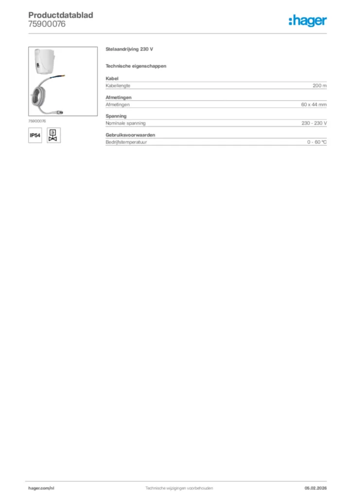Afbeelding Hager Productdatablad 75900076 | Hager Nederland