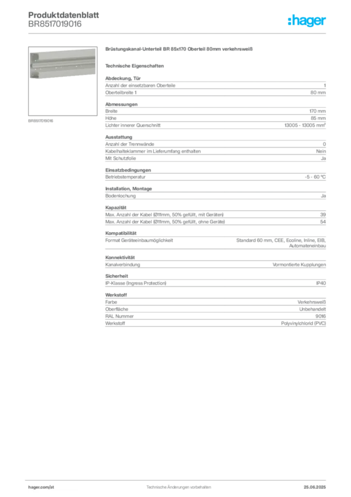 Bild Hager Produktdatenblatt BR8517019016 | Hager Deutschland