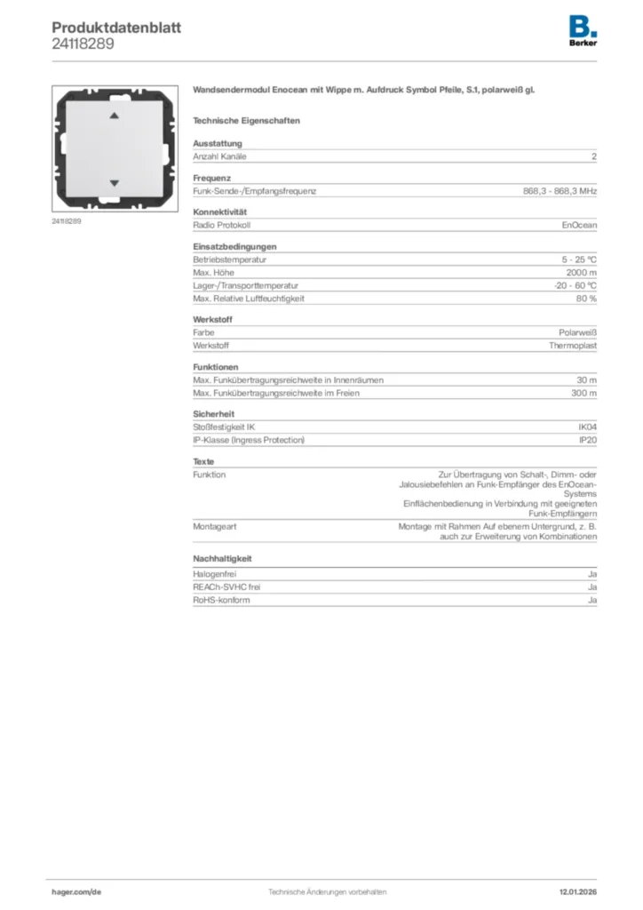 Bild Berker Produktdatenblatt 24118289 | Hager Deutschland