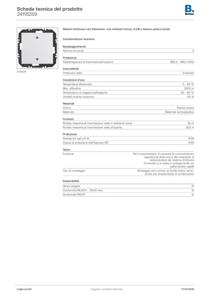 Immagine Berker Scheda tecnica del prodotto 24118289 | Hager Italia