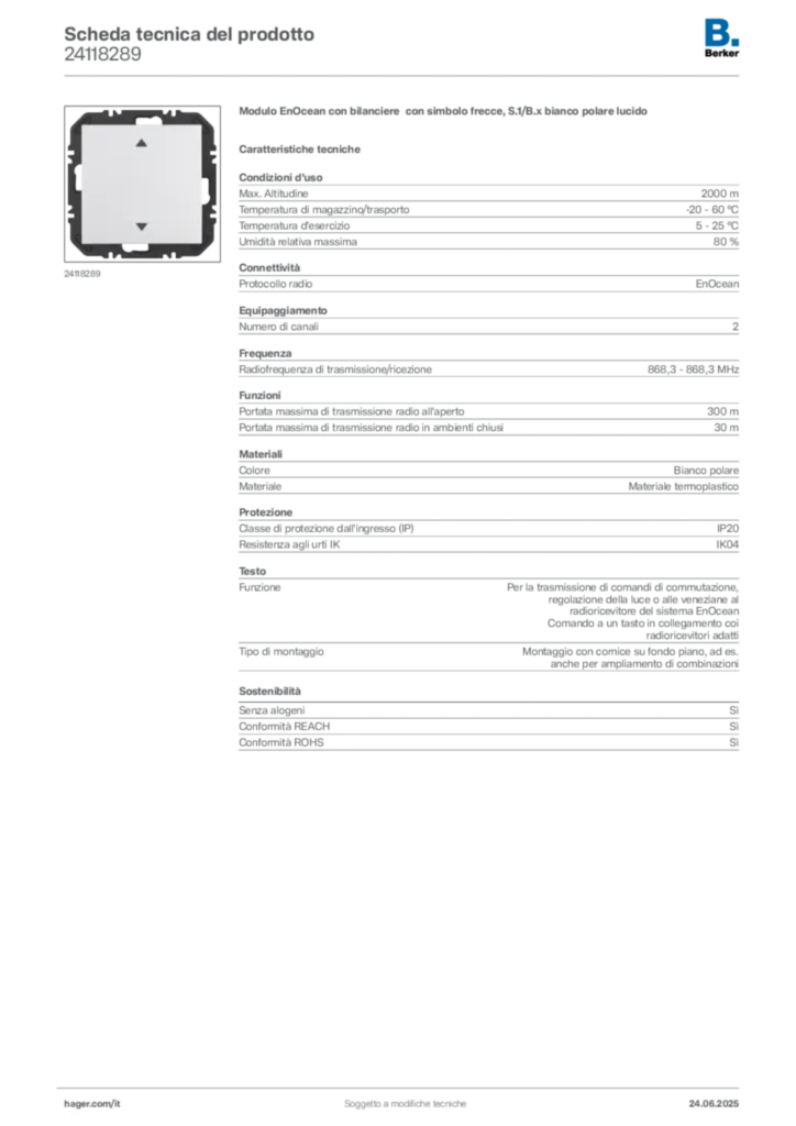 Immagine Berker Scheda tecnica del prodotto 24118289 | Hager Italia