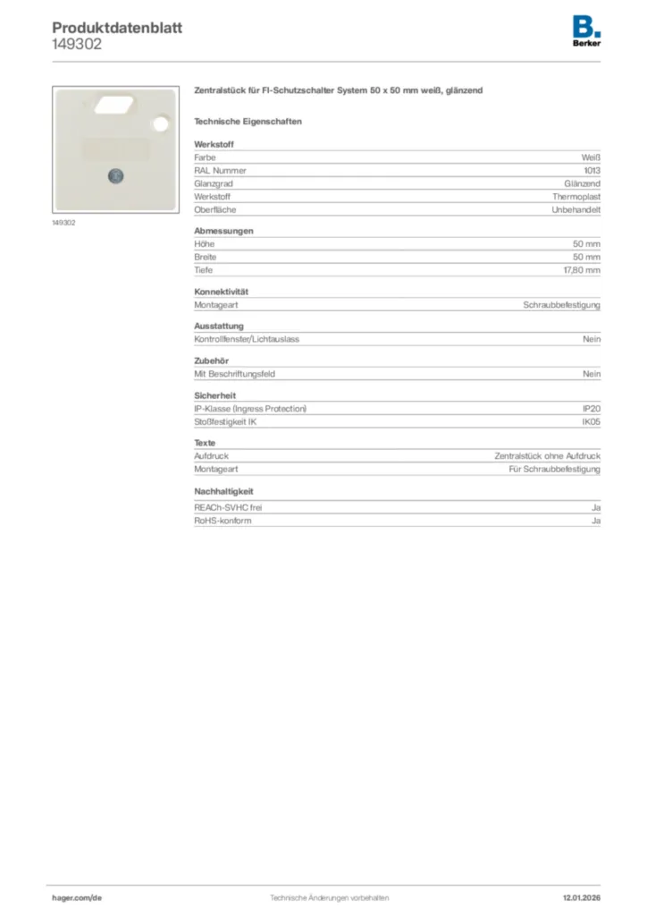 Bild Berker Produktdatenblatt 149302 | Hager Deutschland