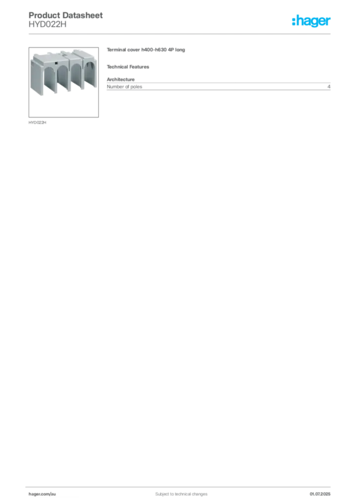 Image Hager Product data sheet HYD022H  | Hager Australia