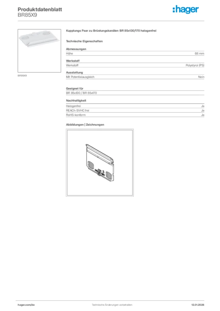 Bild Hager Produktdatenblatt BR85X9 | Hager Deutschland