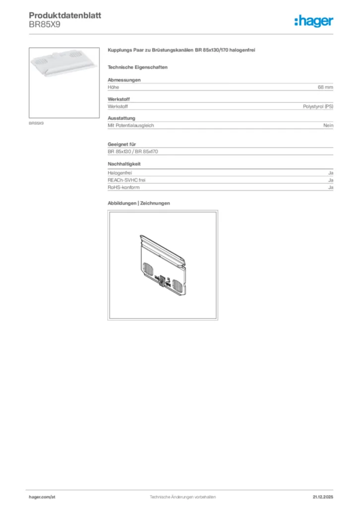 Bild Hager Produktdatenblatt BR85X9 | Hager Deutschland