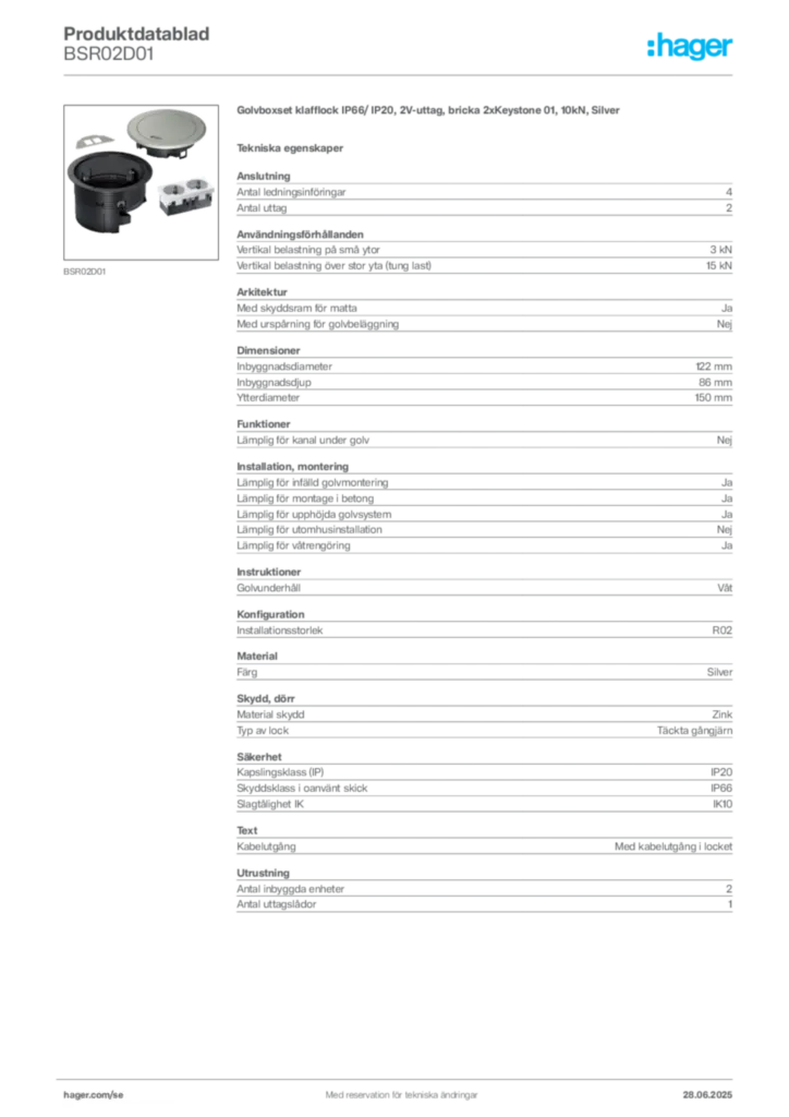 Bild Hager Produktdatablad BSR02D01 | Hager Sverige