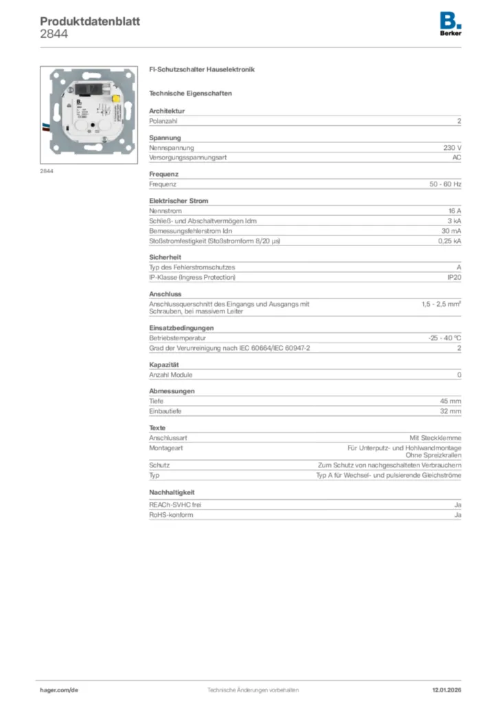 Bild Berker Produktdatenblatt 2844 | Hager Deutschland