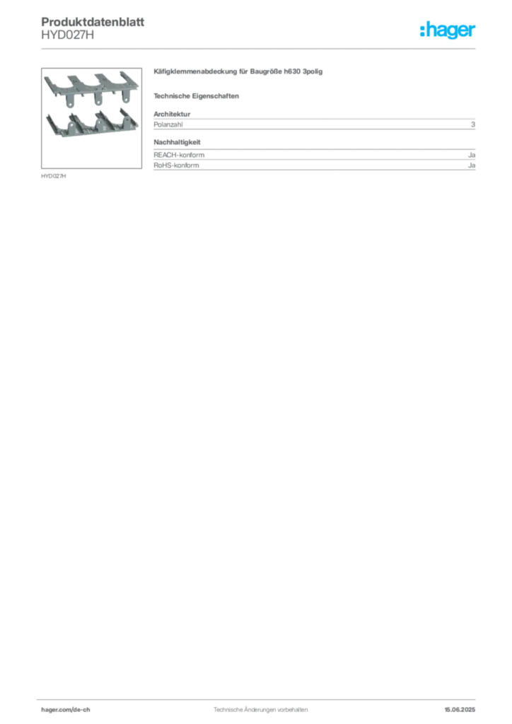 Bild Hager Produktdatenblatt HYD027H | Hager Schweiz
