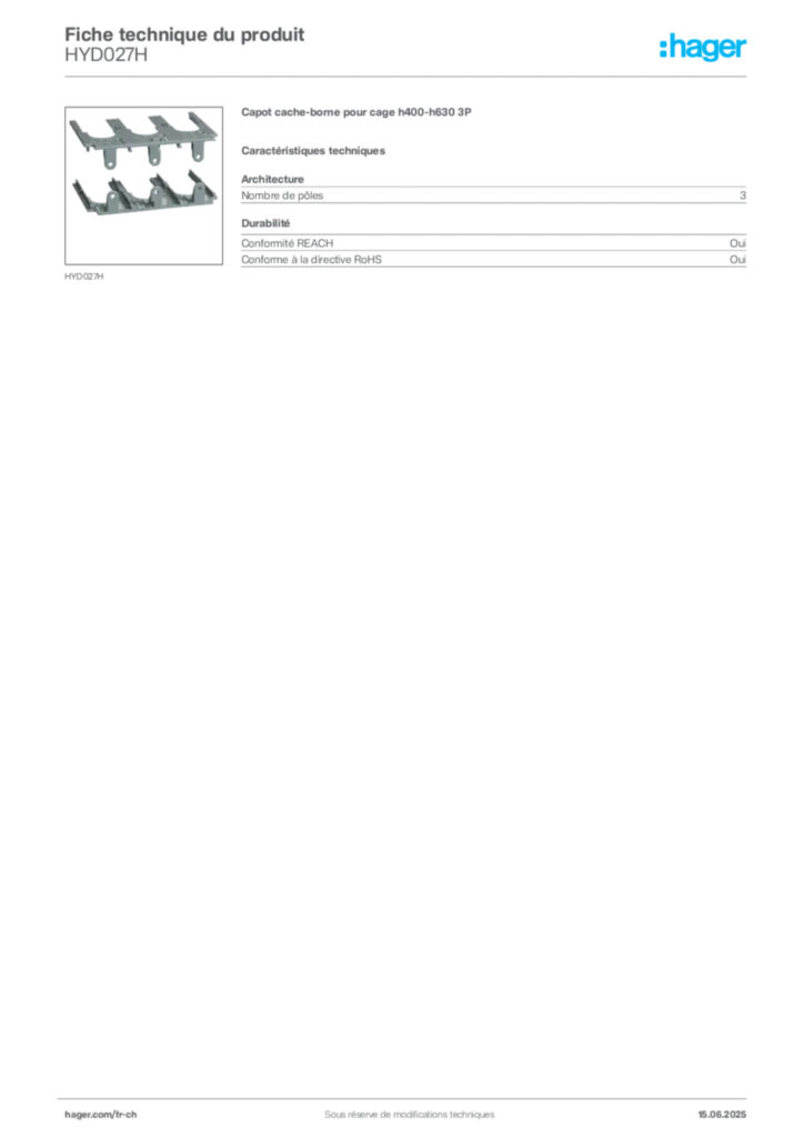Image Hager Fiche technique du produit HYD027H | Hager Suisse
