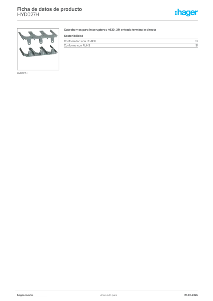 Imagen Hager Ficha de datos de producto HYD027H | Hager España