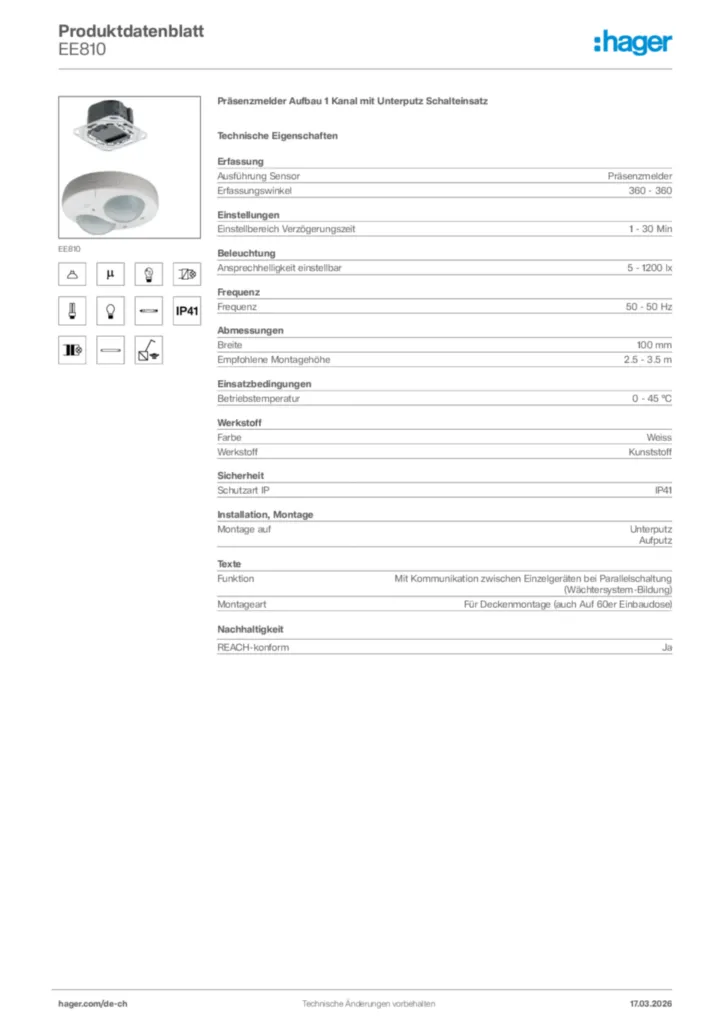 Bild Hager Produktdatenblatt EE810 | Hager Schweiz