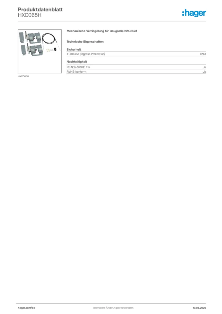 Bild Hager Produktdatenblatt HXC065H | Hager Deutschland