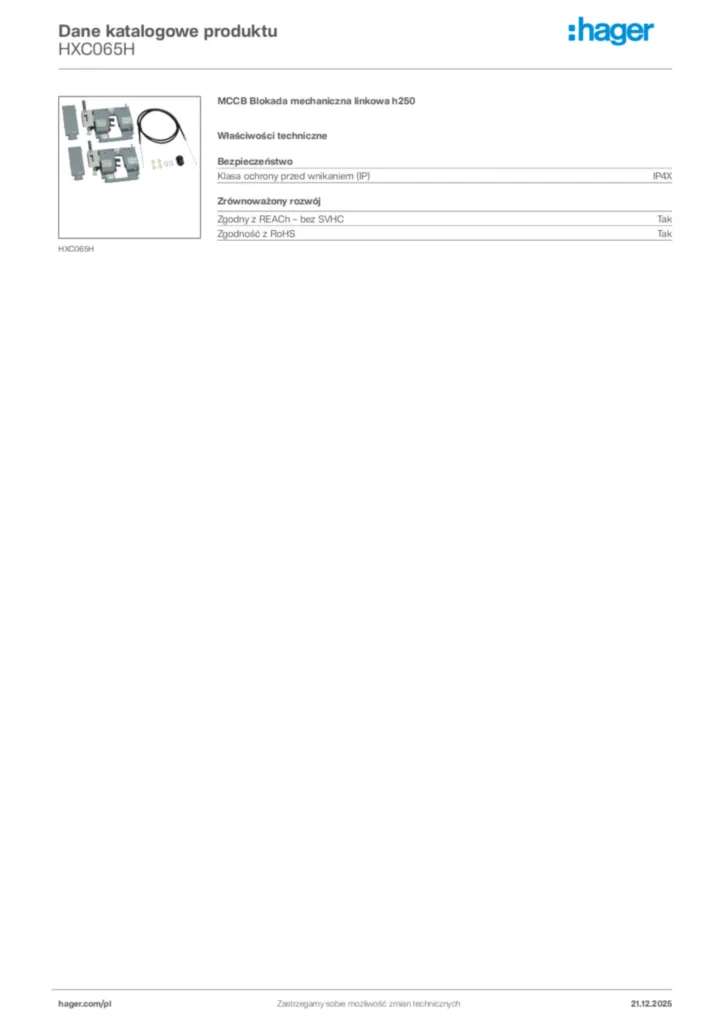 Zdjęcie Hager Dane katalogowe produktu HXC065H | Hager Polska