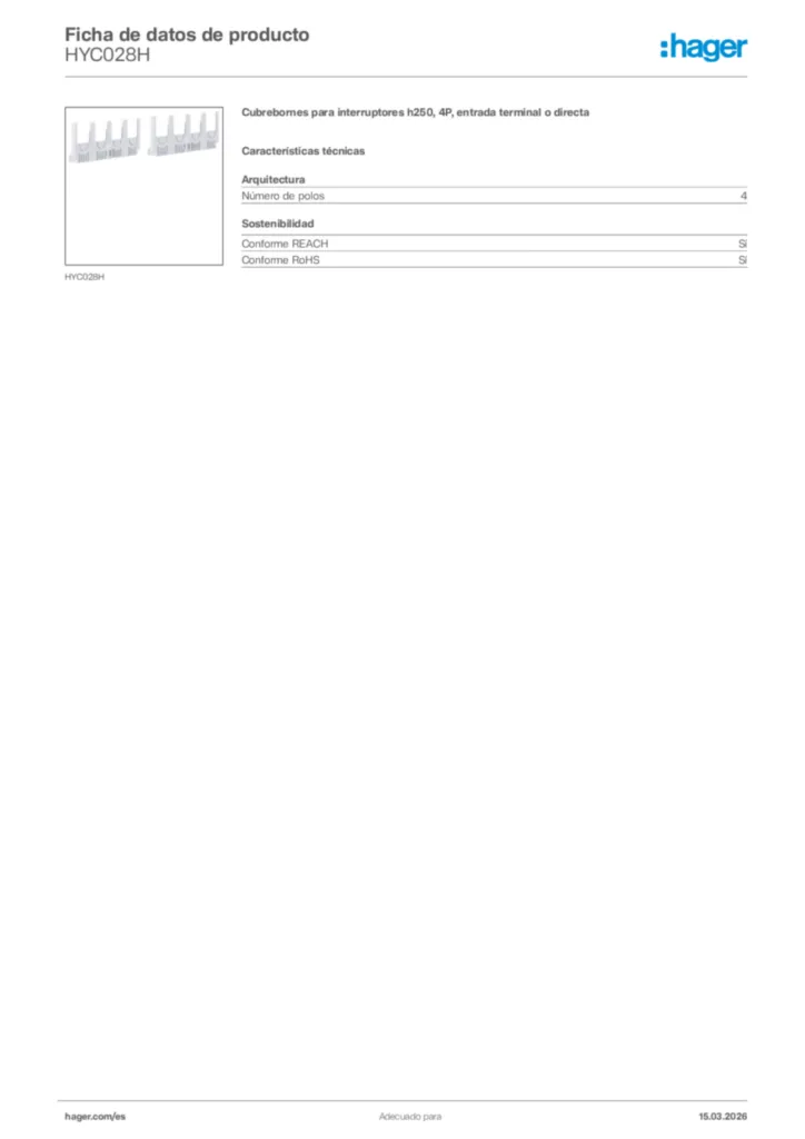 Imagen Hager Ficha de datos de producto HYC028H | Hager España