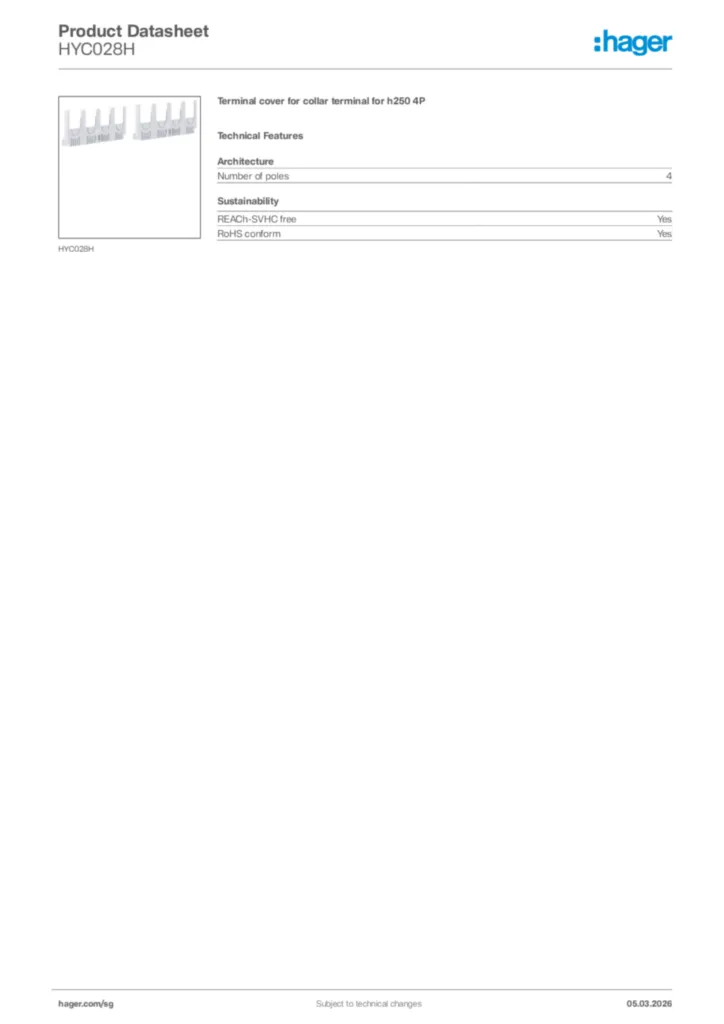Image Hager Product data sheet HYC028H  | Hager