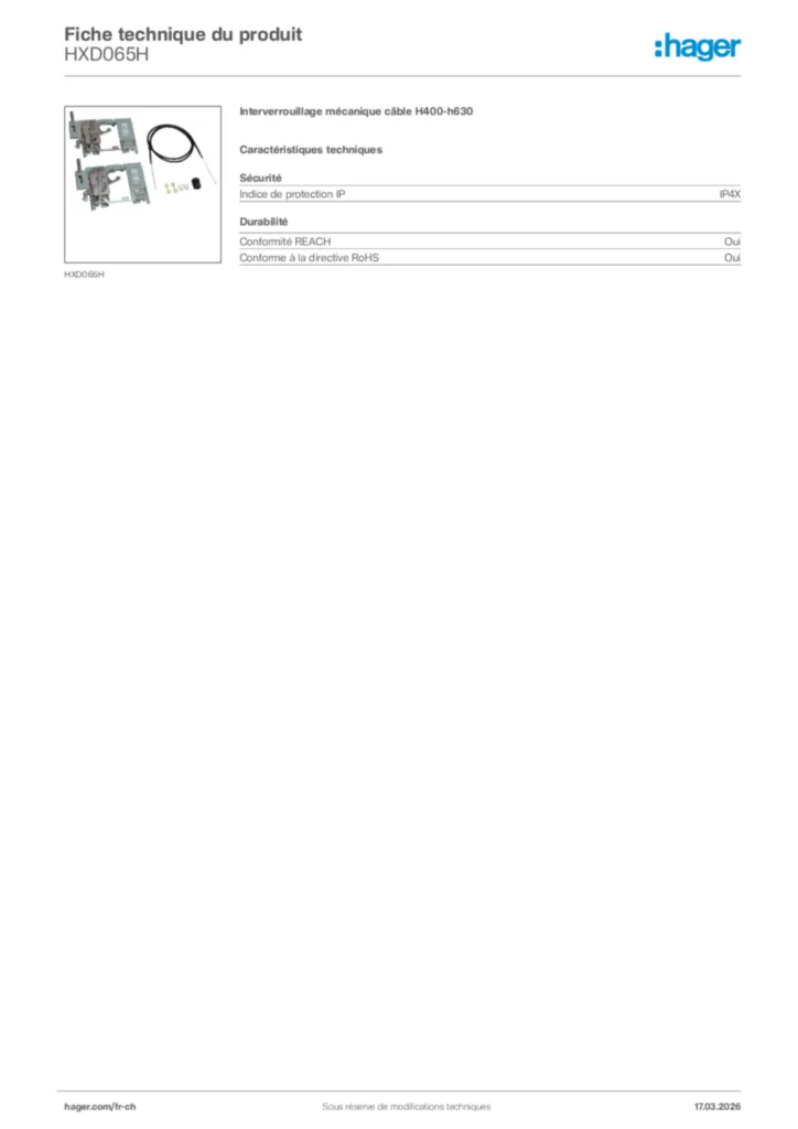 Image Hager Fiche technique du produit HXD065H | Hager Suisse