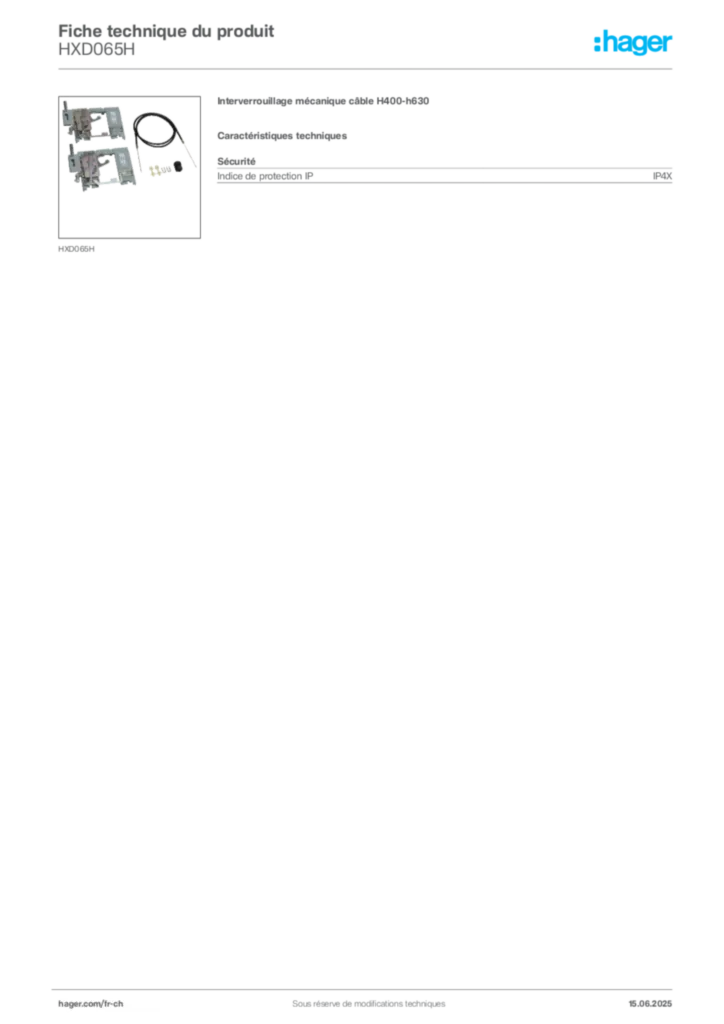 Image Hager Fiche technique du produit HXD065H | Hager Suisse