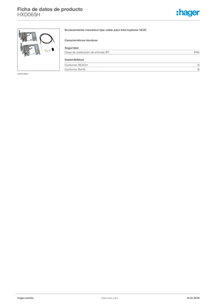 Imagen Hager Ficha de datos de producto HXD065H | Hager España