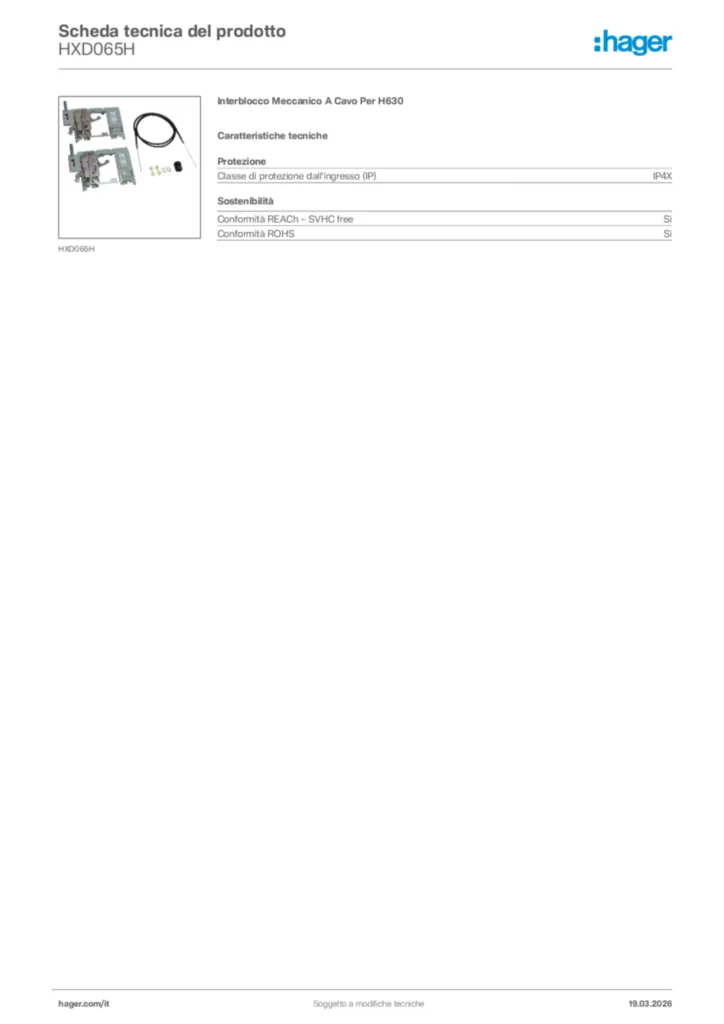 Immagine Hager Scheda tecnica del prodotto HXD065H | Hager Italia