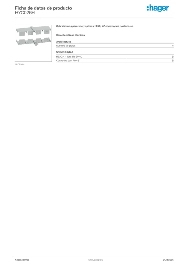 Imagen Hager Ficha de datos de producto HYC026H | Hager España