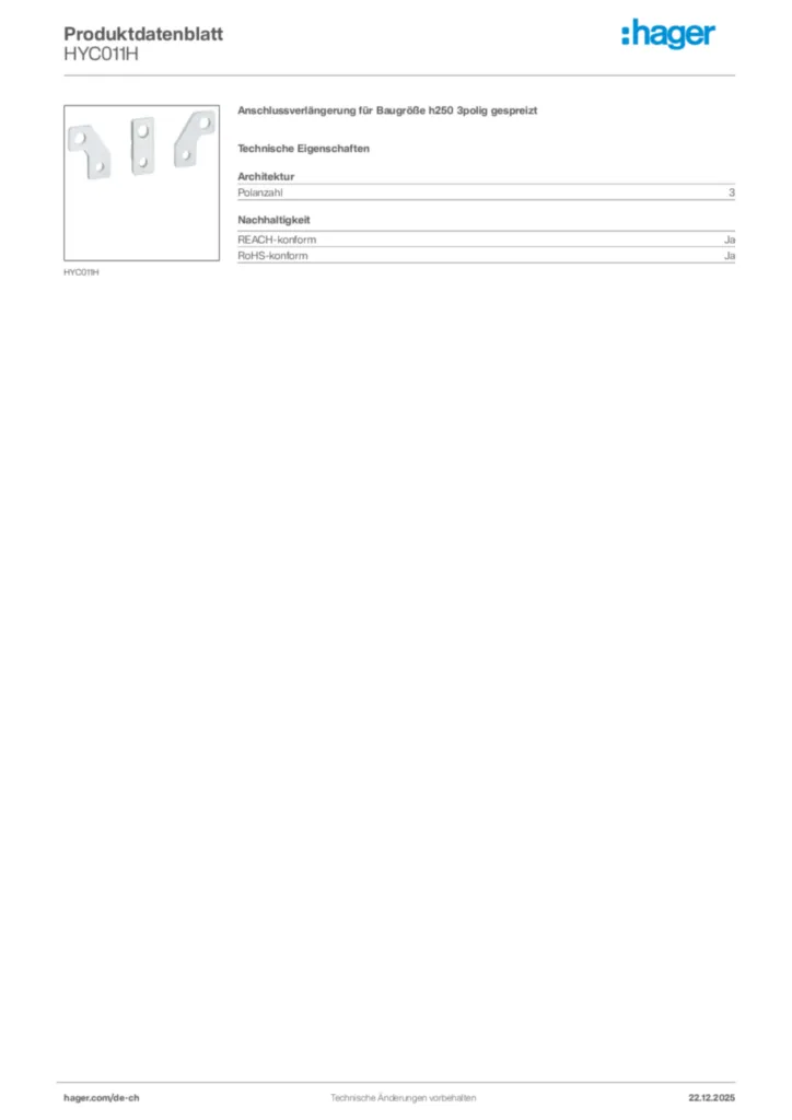 Bild Hager Produktdatenblatt HYC011H | Hager Schweiz