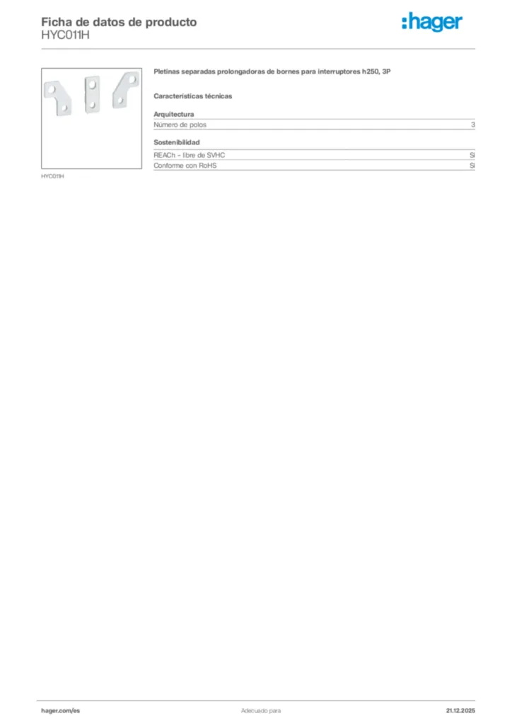 Imagen Hager Ficha de datos de producto HYC011H | Hager España