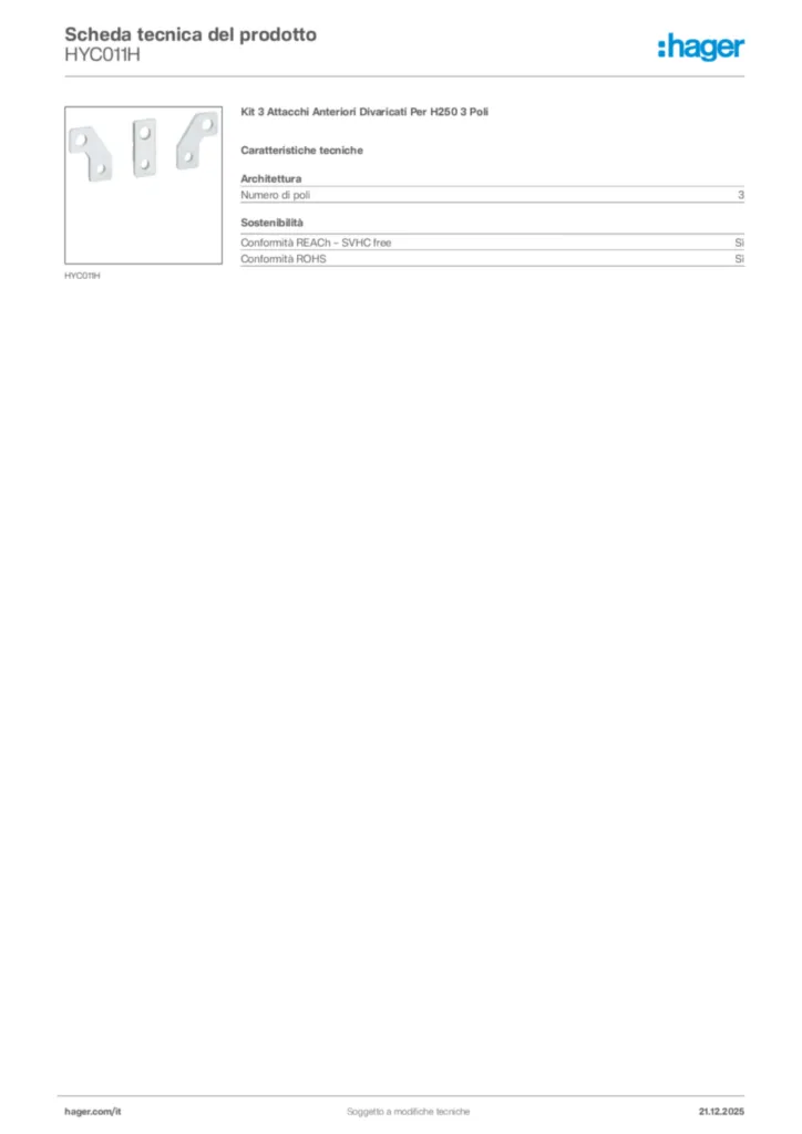 Immagine Hager Scheda tecnica del prodotto HYC011H | Hager Italia