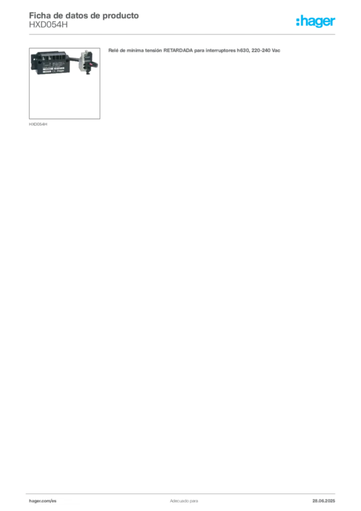 Imagen Hager Ficha de datos de producto HXD054H | Hager España