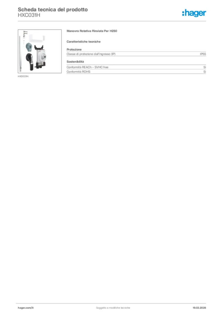 Immagine Hager Scheda tecnica del prodotto HXC031H | Hager Italia