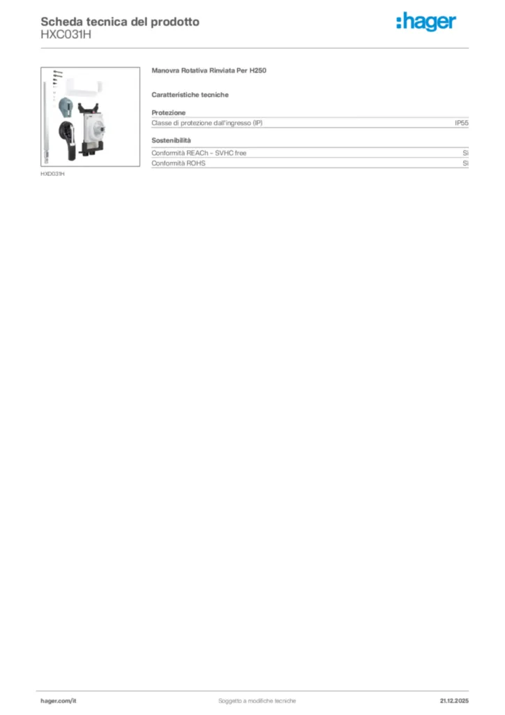 Immagine Hager Scheda tecnica del prodotto HXC031H | Hager Italia