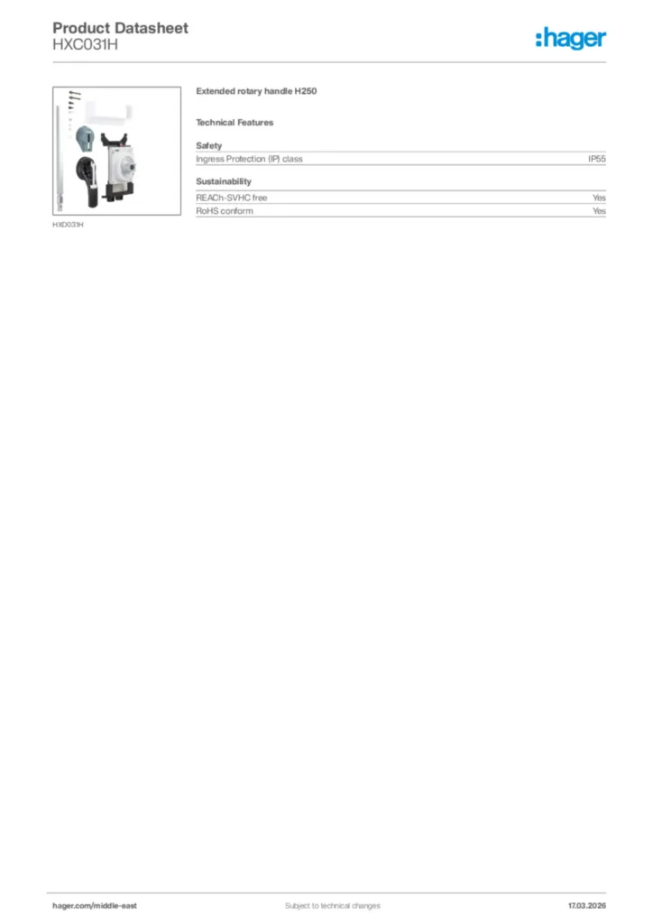 Image Hager Product data sheet HXC031H  | Hager