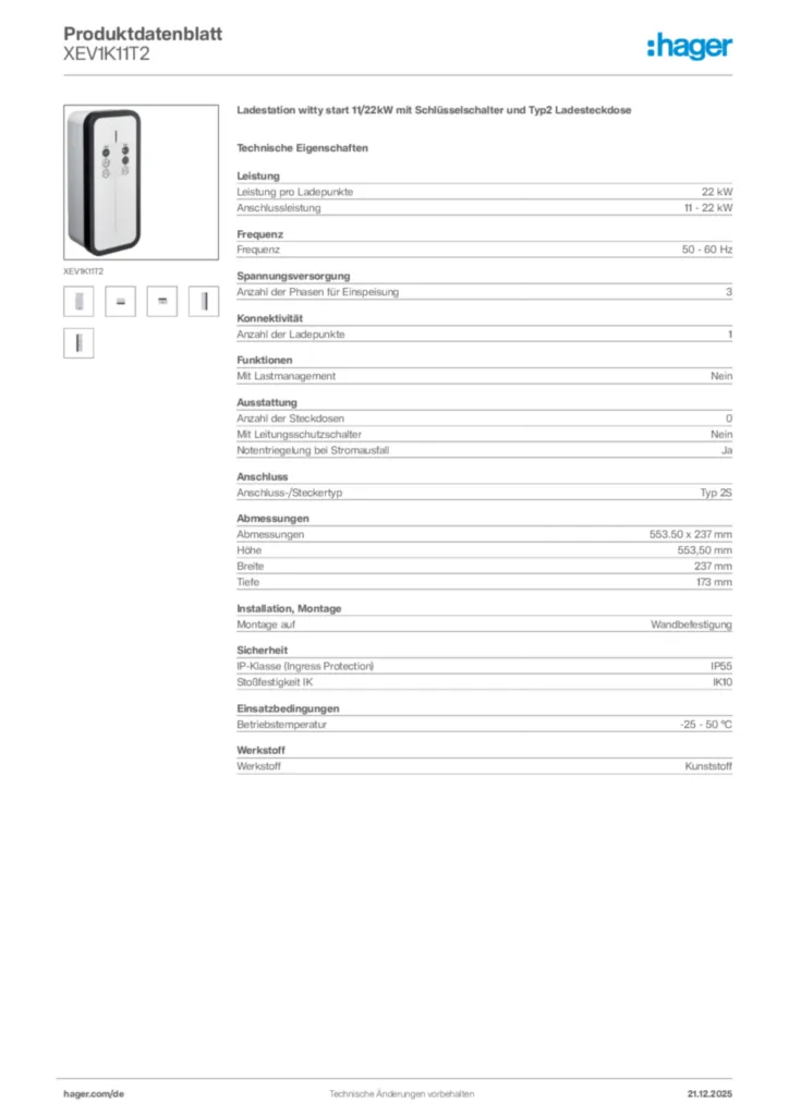 Bild Hager Produktdatenblatt XEV1K11T2 | Hager Deutschland