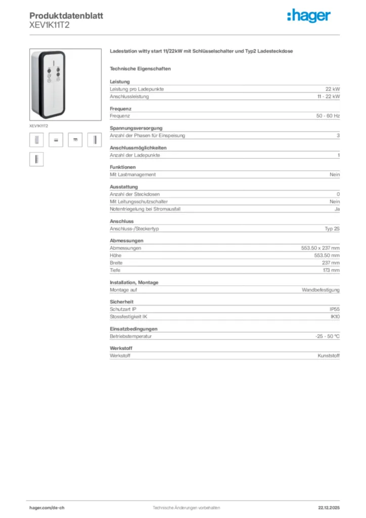 Bild Hager Produktdatenblatt XEV1K11T2 | Hager Schweiz