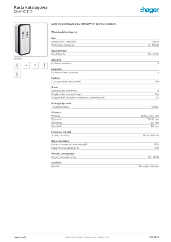 Zdjęcie Hager Karta katalogowa XEV1K11T2 | Hager Polska