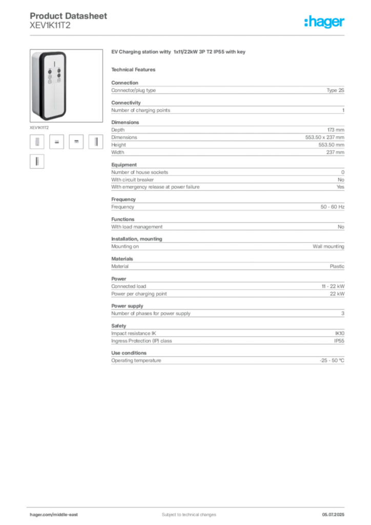 Image Hager Product data sheet XEV1K11T2  | Hager