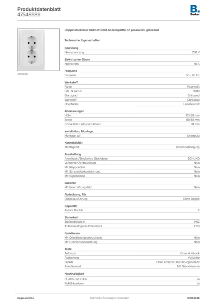 Bild Berker Produktdatenblatt 47548989 | Hager Deutschland